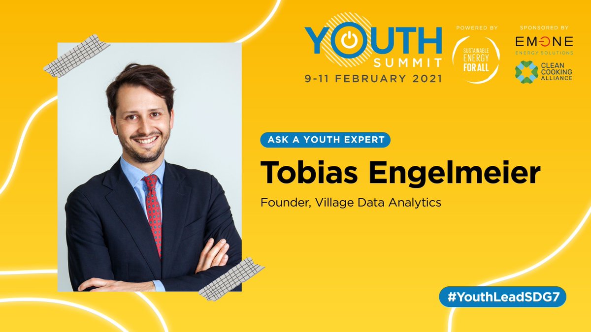 Why are artificial intelligence and data important in achieving #SDG7? <a href="/VillagedataIo/">VillageData.io</a> founder @TEngelmeier will answer your questions on data and development at the #SEforALL Youth Summit Breakout Sessions!

For registered participants only→bit.ly/3ospa9H #YouthLeadSDG7