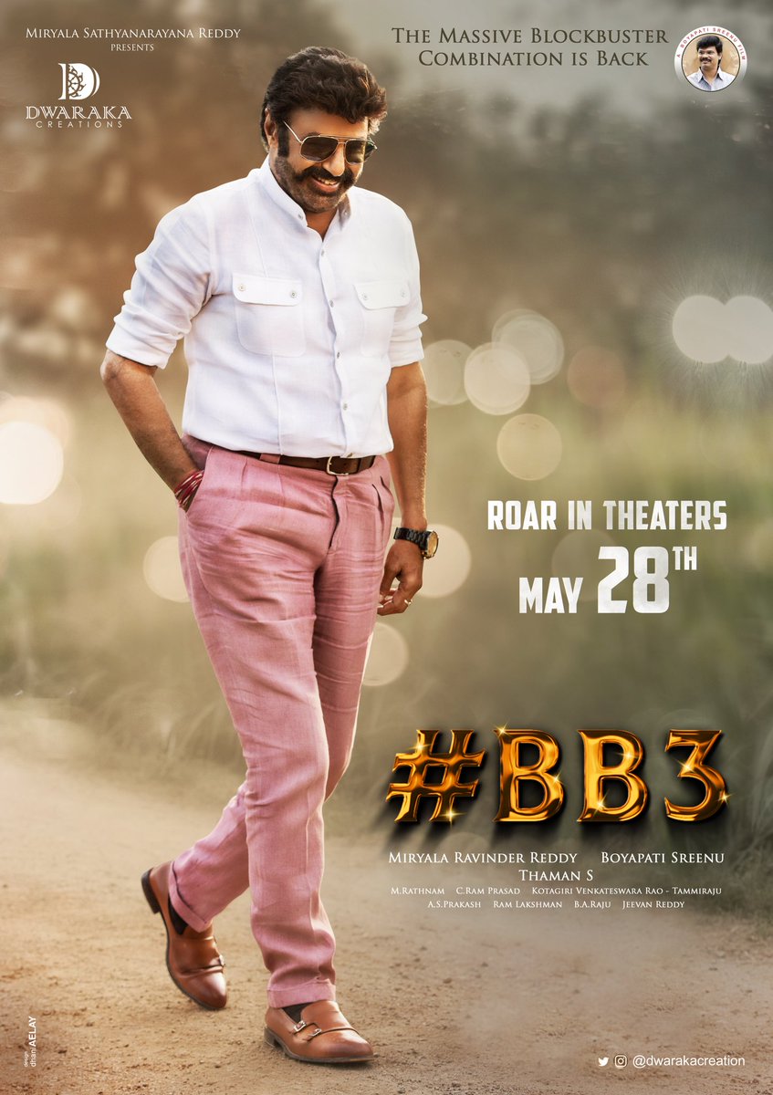 #BB3 Roar in theatres from May 28th, 2021🔥

#BB3RoarOnMay28th
#NBK106 #BalayyaBoyapati3
#NandamuriBalakrishna #BoyapatiSrinu @ItsMePragya @MusicThaman #MiryalaRavinderReddy @dwarakacreation