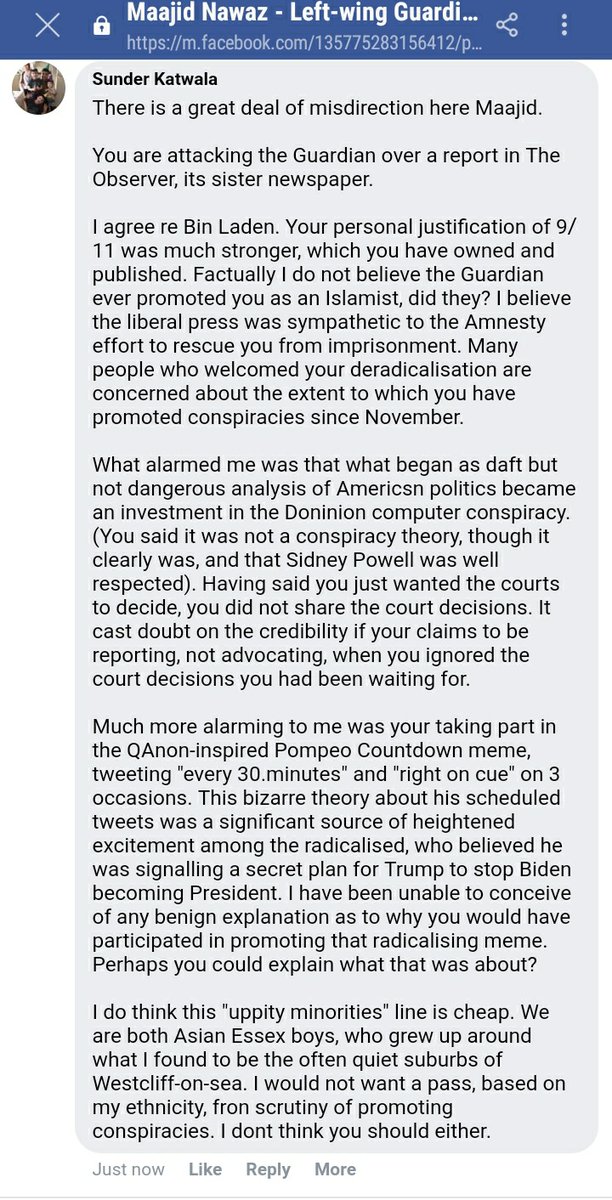 I have left a reply to the Facebook thread.