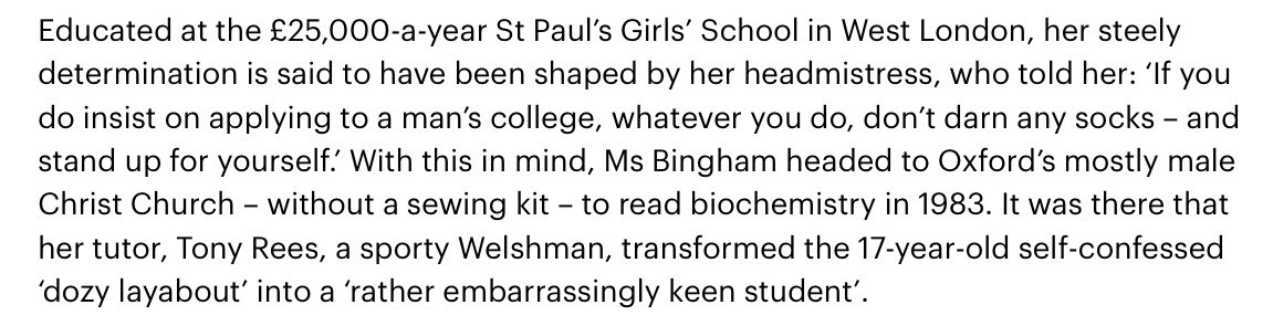 “There is an England of my mind” wrote the man who sneered at Kate Bingham as an ignorant crony. There is also an England in which even half a century ago, girls were educated to the highest academic standards and encouraged to be determined in pursuit of their aspirations