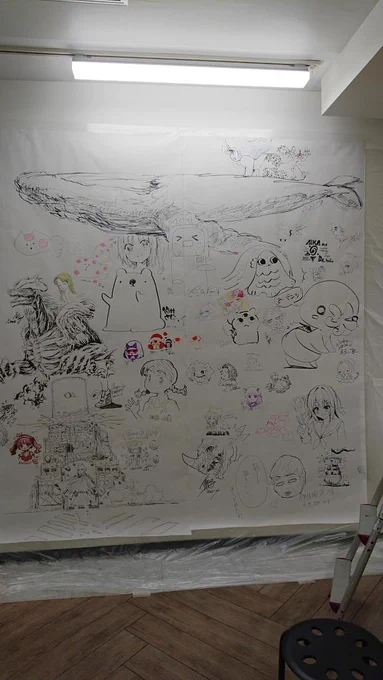 やっと寄せ描きに参加しました鯨の上でーす永野のりこがこれから描きます #マルイクリエイターズマーケット 