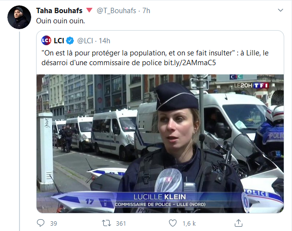  #Bouhafs qui se moque des plaintes d'une commissaire de police, mais qui sera le 1er à dégueuler sa haine si la réciproque était faite
