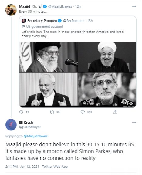 My comment that I could not see a benign interpretation of spreading Q-Anon inspired conspiracies refers to Mr Nawaz actively participating in this "Pompeo countdown". This wild theory was a major focus for heightening radicalised excitement online among QAnon supporters.