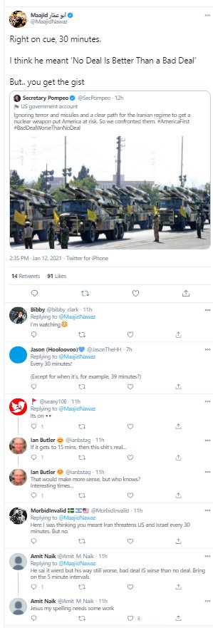 My comment that I could not see a benign interpretation of spreading Q-Anon inspired conspiracies refers to Mr Nawaz actively participating in this "Pompeo countdown". This wild theory was a major focus for heightening radicalised excitement online among QAnon supporters.