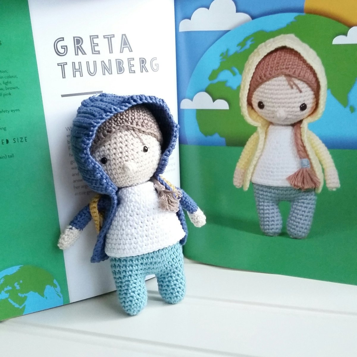 Amigurumi #GretaThunberg completed. Model/pattern selected by my daughter from the 15 Iconic Women (Who Changed The World) book available at <a href="/HitchinLibrary/">Hitchin Library</a>

 #amigurumicrochet #iconicwomen #amigurumiiconicwomen #crocheteroftheworld #crochetedtoys #crocheteddoll #amigurumilove