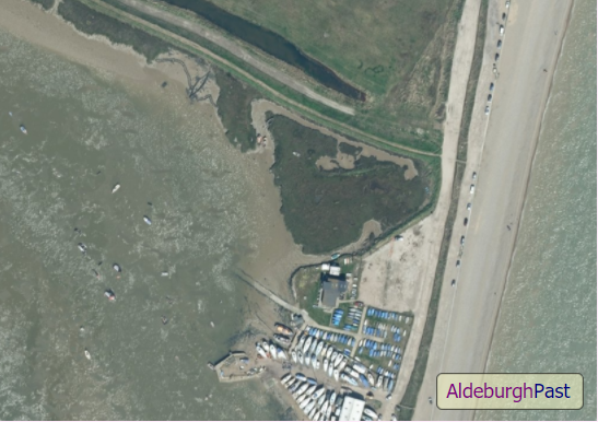 AldeburghPast's tweet photo. 🟣The #Ionia was a very visible #landmark at #Slaughden to the south of #Aldeburgh for many years, now missed by many.
🟣So what was the Ionia? 
🟣This satellite image gives our first clue - see top just left of centre
#OnePlaceLandmarks https://t.co/pSs3D6w4fi