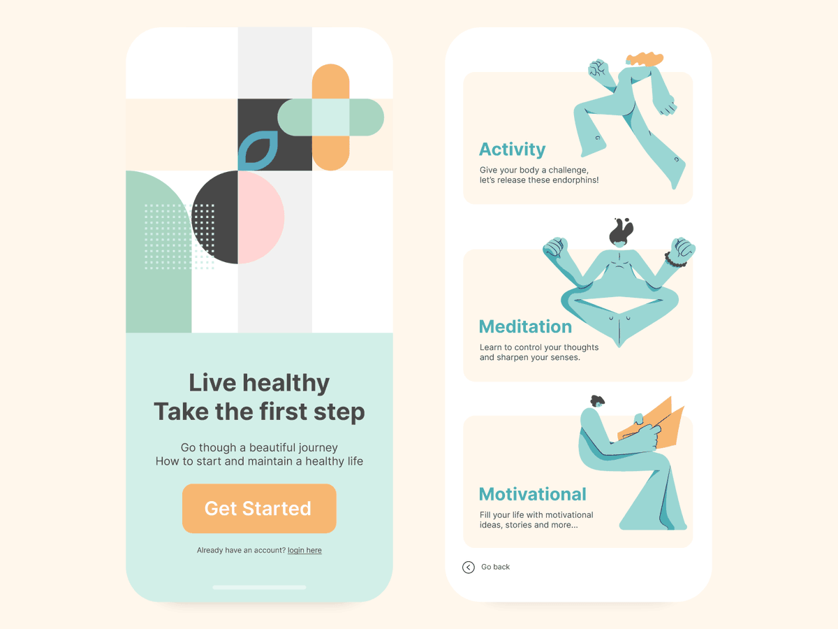 flatroundicons's tweet photo. Health App UI made using our Geometric patterns and Nude illustration packs from https://t.co/PkWRgeKP5l

#illustrations #adobedesign #figma #sketchapp #geometricpatterns #characterddesign #UI #UX https://t.co/4feucetn6h
