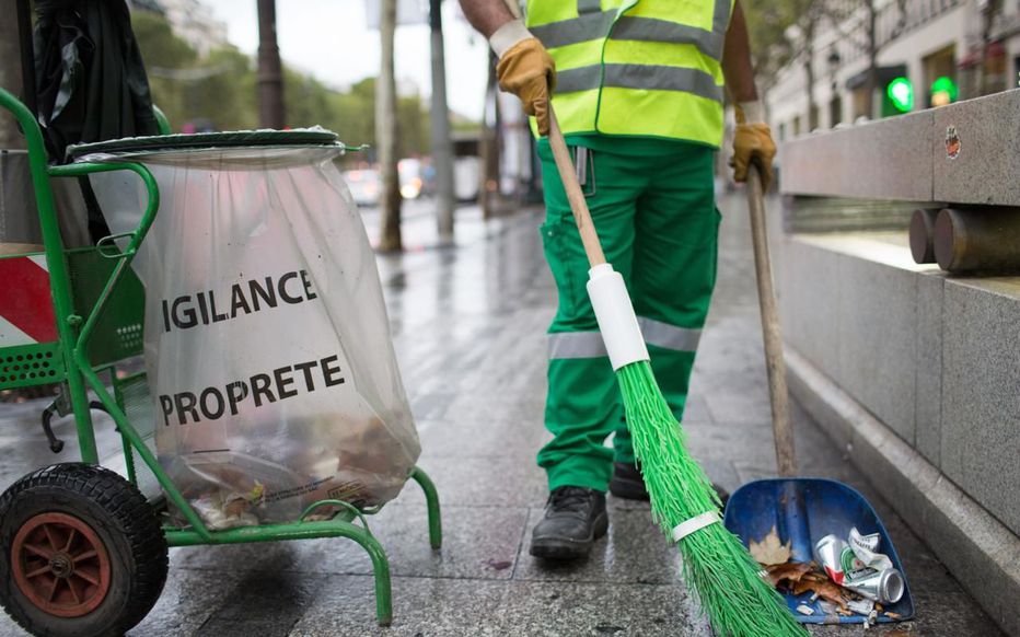 Note the design of the broom, the directionally pointed brush has changed little from the "witches' broomstick" as they figured it's actually the best design for cleaning city gutters