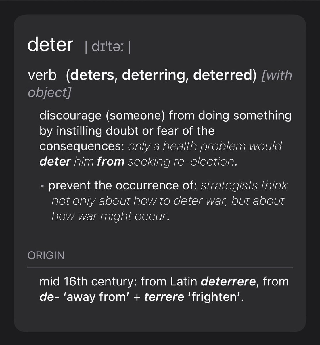Ryo 英語勉強用 Deter 思いとどまらせる c Learning Englishより 疑念や怖がらせてためらわせたり 思いとどまらせたりするという意味の単語 Drawing Eyes On The Backsides Of Cattle To Try To Deter Attacks From Predators 牛の後ろに目を描いて