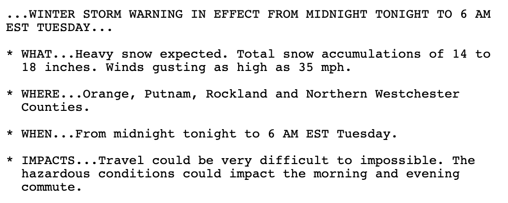 BenNollWeather's tweet photo. 🚨 A Winter Storm Warning has been issued for 14-18 inches of snow in the #HudsonValley from Monday through Tuesday morning! https://t.co/Mt4ggQCO2m