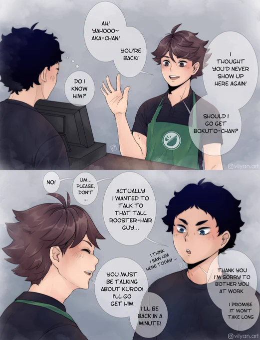 Part 7! Coffee Shop AU
#BokuAka #Haikyuu #coffeeshopau #Bokuto #Akaashi #bkak 