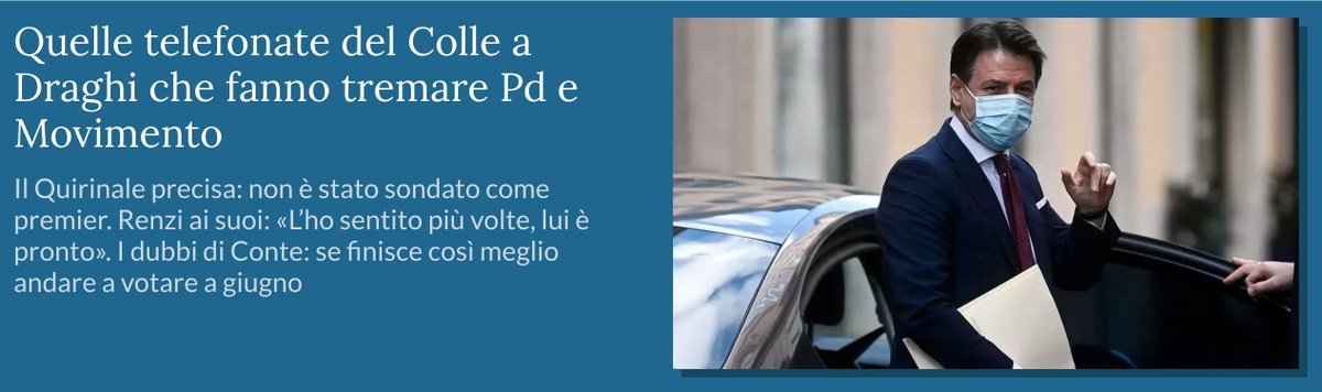 L'ESITO "NATURALE" DELLA CRISI

Draghi al Governo
Maggioranza PD-IV-LEU-EUROPEISTI-FI
con appoggio esterno della LEGA

M5S si spacca: metà va dentro la maggioranza / metà all'opposizione con FdI (e qualche leghista)