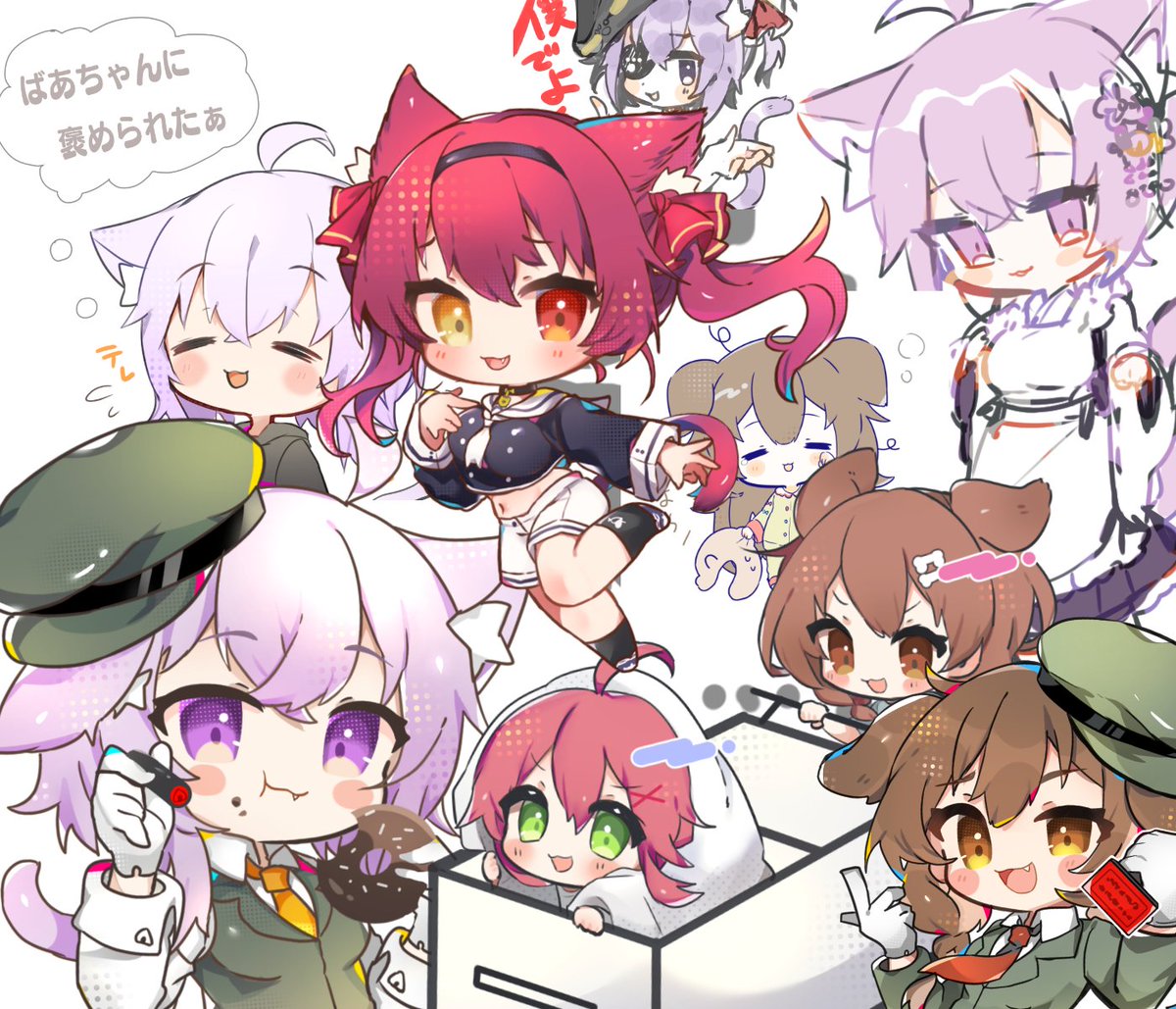 戌神ころね ,猫又おかゆ 「めccccっちゃかいた～～～～～～～～!!!いっぱい!!!! #今月描いた絵を晒」|柏瀬かるね🐾のイラスト