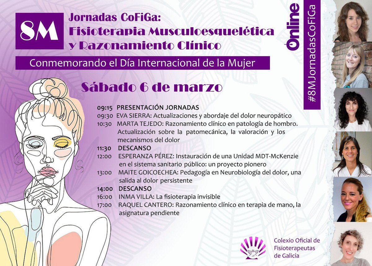 cofiga's tweet photo. 12 mujeres fisioterapeutas de referencia que participarán como ponentes en las Jornadas online que el @CoFiGa organiza para conmemorar el #8M. Gratuitas y abiertas la participación de fisioterapeutas colegiadas/os de toda España. #8MJornadasCoFiGa https://t.co/b2wEth5IJh
