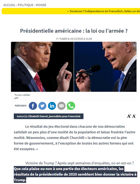 Bien entendu on voit aussi des fake news hors des « opinions » par exemple sur Trump dans les rubriques standard (politique/monde) (et même en anglais, pas mal la rédac qui laisse passer ça !)