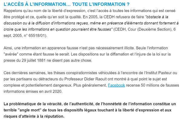 Il serait assez simple de montrer que les articles sur Trump, sur la COVID, et encore plus l’appel de Lalanne sont de nature à créer un trouble de la paix publique. Encore faut-il facilement le démontrer…