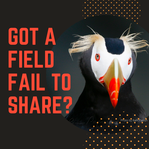 PacificSeabirds's tweet photo. Do you have a #fieldfail story? Have you lost your data in an embarrassing way, forgot something crucial, or simply planned the completely wrong methods!? If so, share your story during the #PSG2021 Field Fails Happy Hour!
Sign-up to share your story!
https://t.co/QQ98RZg0aV https://t.co/PgpTqZooMc