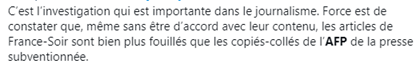 L’un des reproches que j’ai beaucoup vu c’est que « les autres journaux ne font que des copier/coller de dépêches AFP ». Extraits de conversations twitter :