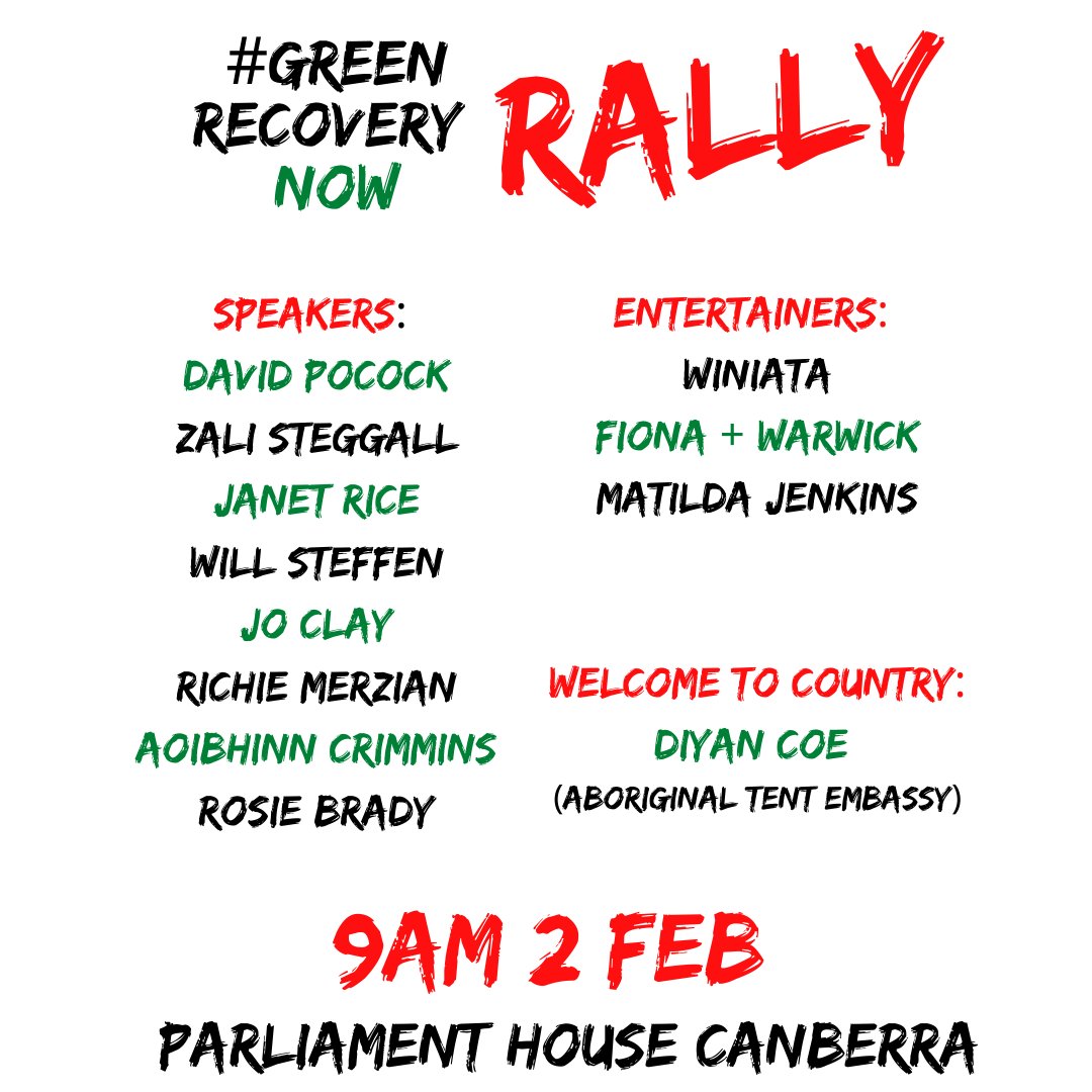 PCA_Australia's tweet photo. TOMORROW!!

The #GreenRecoveryNow rally takes place at Parliament House in Canberra at 9am tomorrow morning (on Parliament's first day) to fight the nonsensical gas-led recovery proposed by the Morrison government. 
 
Can't go? Sign!
https://t.co/98PIMuEIli #auspol https://t.co/fJ3HU7BE2F