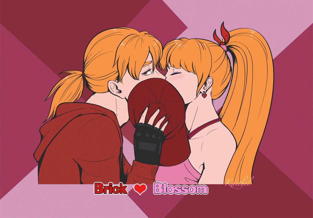 Powerpuff Girls Blossom And Brick Kiss