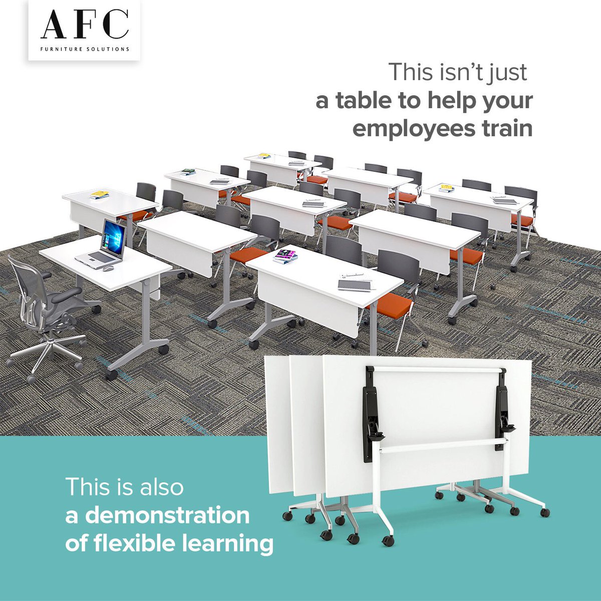 afcindiasystem's tweet photo. Our training tables are suitable for all spatial sizes. Folded, nested, with castors and leveler provision, these tables enthuse learning. #AFCFurniture #AFCSystems #TrainingTables #Furniture #InteriorDesigns https://t.co/lcuykWE1Dp