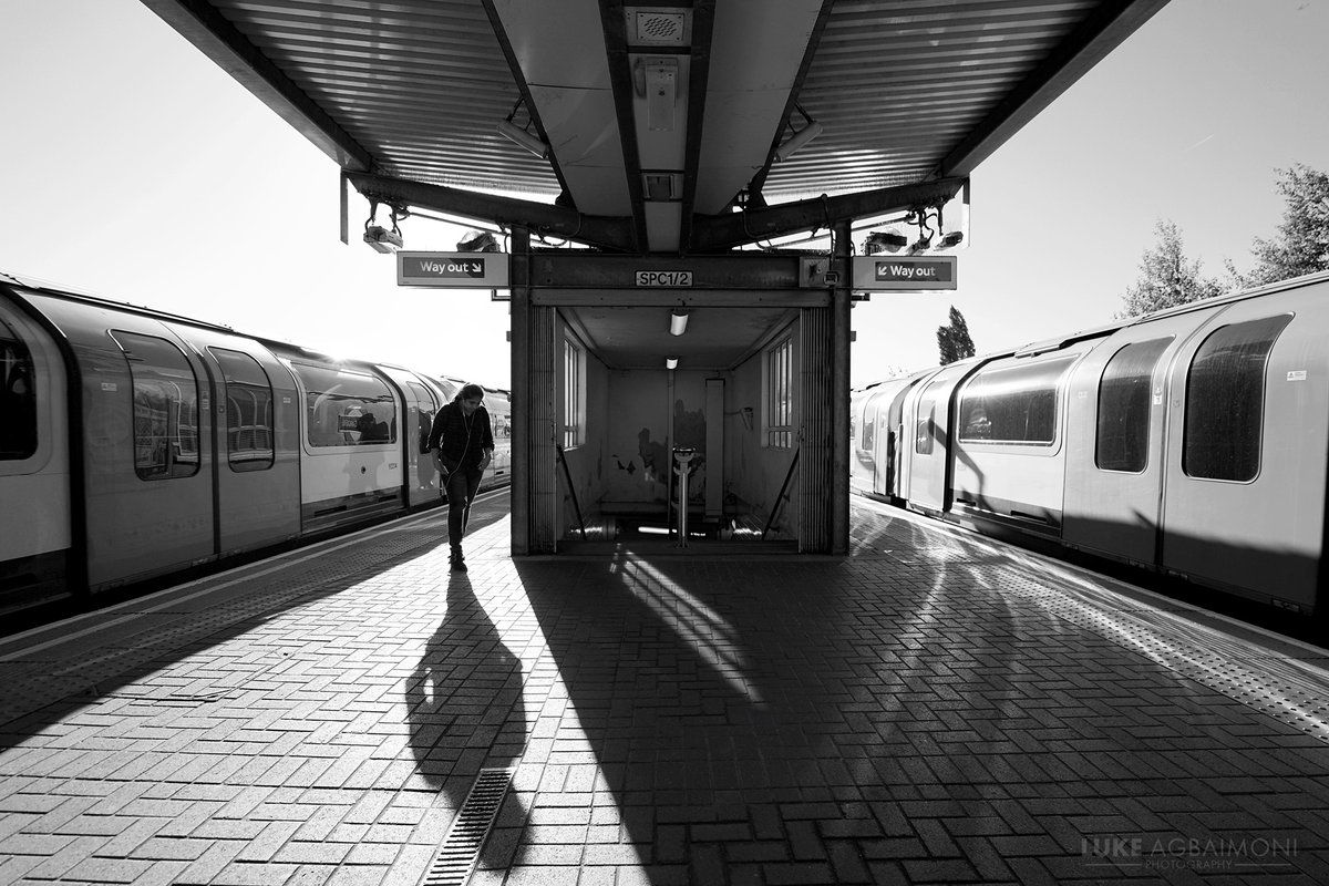 BLACK & WHITEPHOTO /7RUISLIP GARDENSI love the long dramatic shadow of the commuter cast by the low sun.  #ruislip  #streetphotography  #london  http://instagram.com/tubemapper&nbsp;Photography thread showcasing my favourite monochrome images on the London Underground