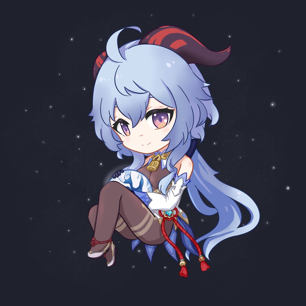 ganyu (genshin impact) 1girl horns chibi blue hair long hair ahoge solo  illustration images