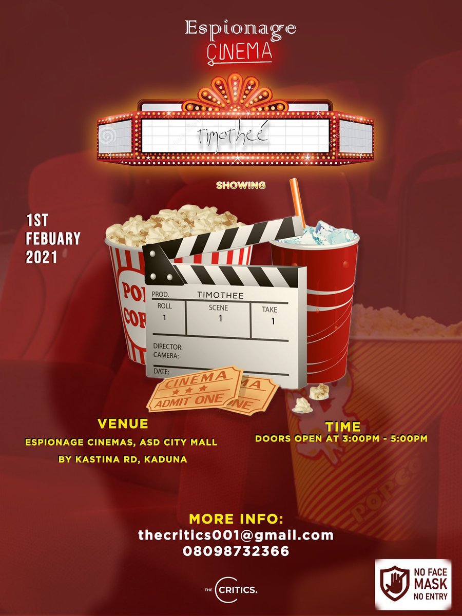 iamsardeeq's tweet photo. The Critics are at it again!
#Timotee will be hitting Espionage Cinema on 1st of February 2021.
You don’t want to miss this!!! Cc @Rizvanadeniyi @thecritics001 https://t.co/zVLJ605eza