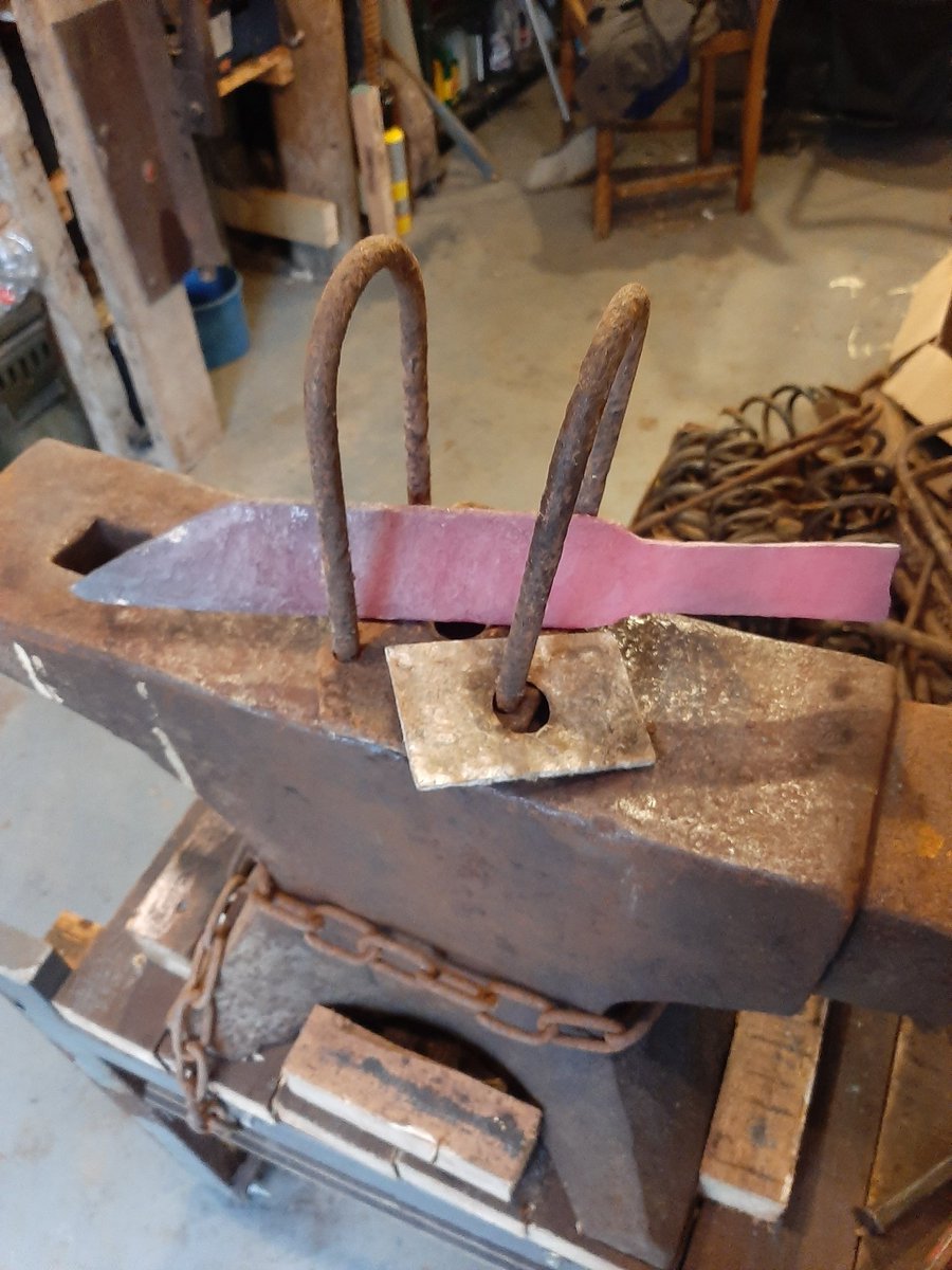 steveads1970's tweet photo. Knife-making isn't really my thing, but I thought I'd give it a go. Here's my first attempt at an Anglo-Saxon seax. Still a lot to do but I'm pretty pleased with my morning's progress. #blacksmithing #hotmetal #heatbeatrepeat #learner https://t.co/C0R6j8uGFJ