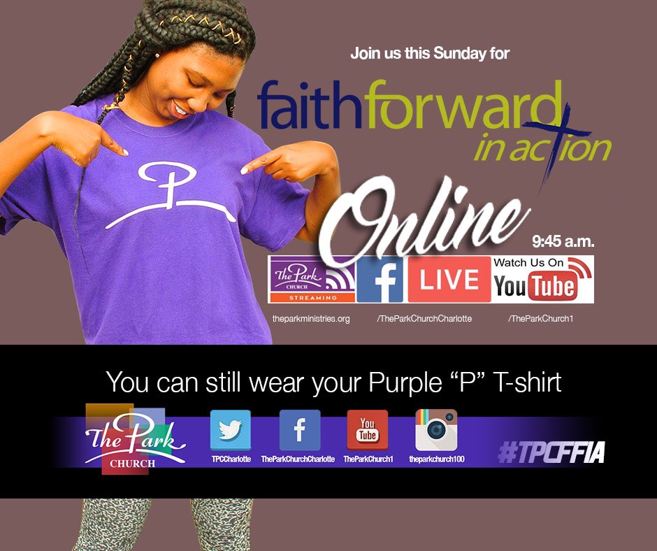 TPCCharlotte's tweet photo. Today is Faith Forward in Action Sunday! Get out your “P” shirt and get ready to pose and post! Let’s come in praising God for what He has done and prepare to plant seeds in what He is calling us to do. #TPCFFIA https://t.co/otXe4Dfb4R