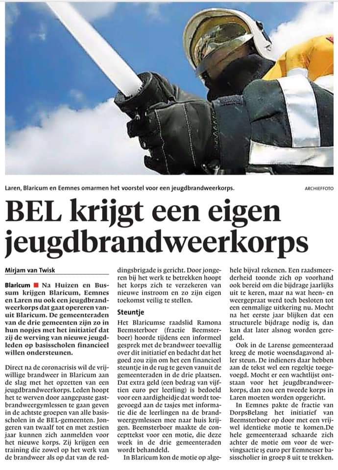 En met steun van alle drie de BEL gemeenten een mooie financiële bijdrage om de wervingscampagne tot een succes te maken. #blaricum #brandweer #Eemnes #LarenNH #jeugdbrandweerkorps