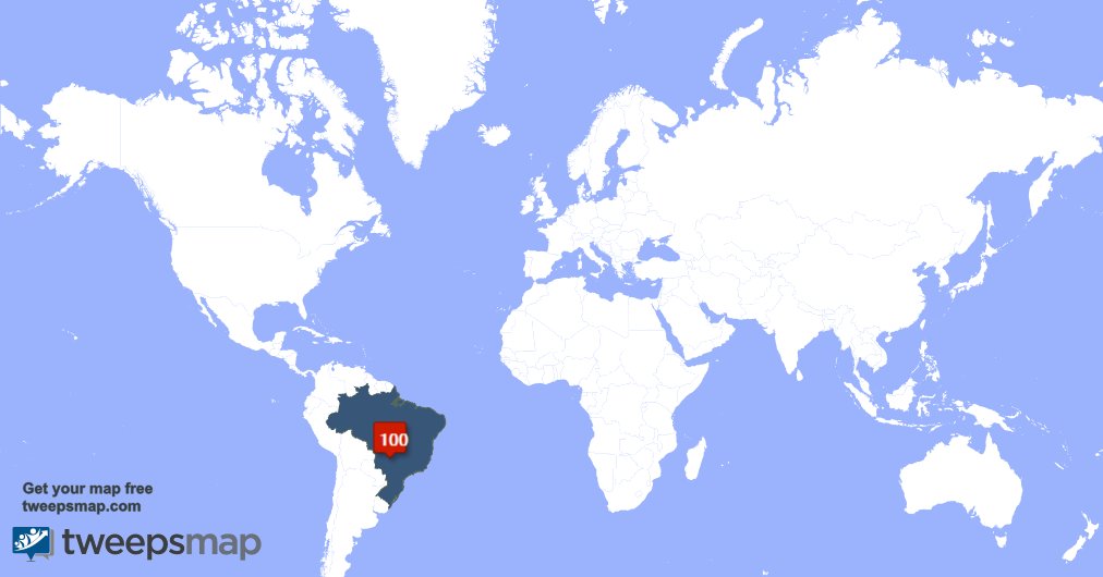Meus seguidores são de Brasil(100%),São Paulo(16%),São Paulo(11%) tweepsmap.com/!Faguuiinhooo