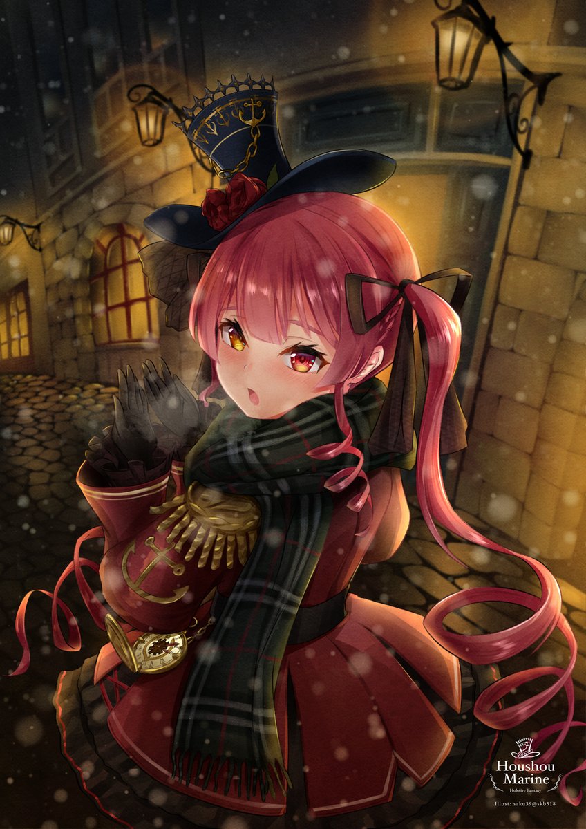 houshou marine 1girl solo red hair red eyes heterochromia twintails hat  illustration images