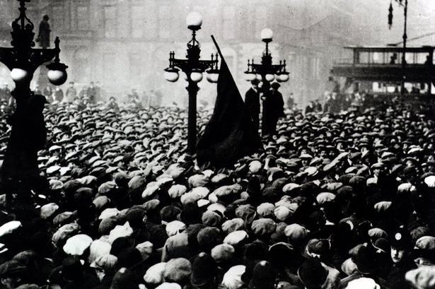 LostGlasgow's tweet photo. January 31, 1919 - the birth of the legend of 'Red Clydeside' - when a strike for a shorter working week, so more jobs could be created for demobbed servicemen, ended in a battle with police, and the military occupation of the city. https://t.co/rVd6w0dB70