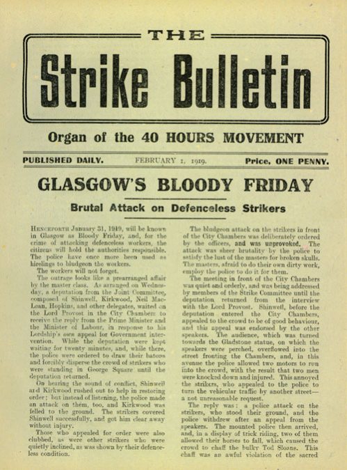 LostGlasgow's tweet photo. January 31, 1919 - the birth of the legend of 'Red Clydeside' - when a strike for a shorter working week, so more jobs could be created for demobbed servicemen, ended in a battle with police, and the military occupation of the city. https://t.co/rVd6w0dB70
