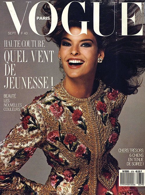 linda evangelista's first vogue cover in 1987 and most recent one