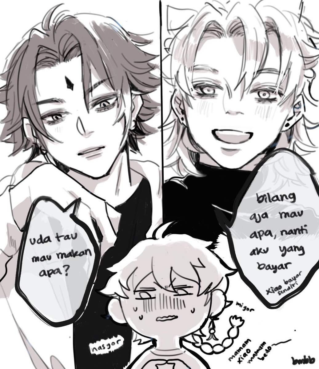 Back at it again with my albetxiao bs 

? : have you decided what you want to eat, Aether?
? : just tell me what you wanna eat, I will treat you (but xiao should pay for himself) 
? : omg... idk?? Fried rice...? Yakisoba? .............eat both of.....you?? 
