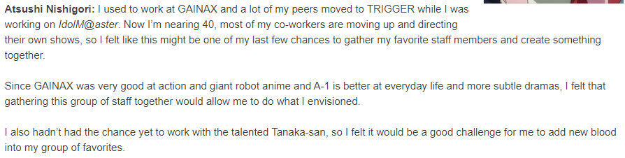 Cloverworks also was, back then a studio working for A-1 Pictures, so this is basically for most of the story A-1 being the producers, and Cloverworks their animators.Quoting a 2018 interview of him :