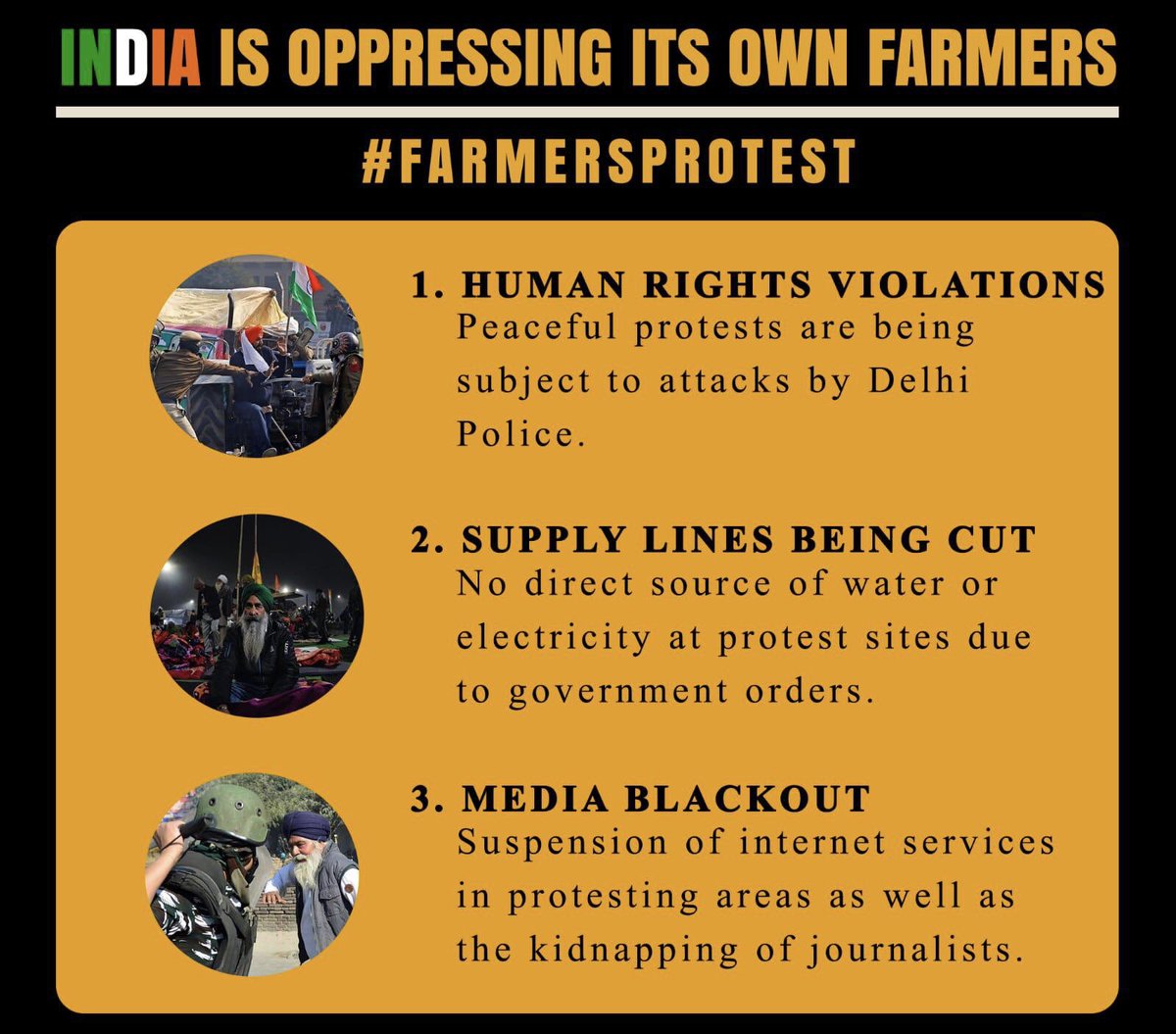 _sandhu23's tweet photo. We as a community today are calling on our leaders and local news channels to speak up about the major human rights violations going on in India. Peaceful protests are being manipulated and interrupted by authorities to suppress the voices of farmers standing up for their rights. https://t.co/1jmZ5lFf5x