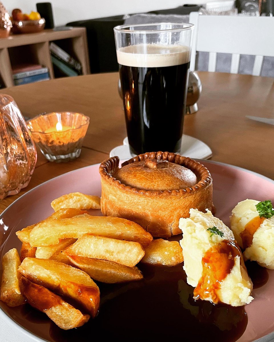 Rabbit, Cider, Elderflower and leek pie from <a href="/BrownsPieShop1/">Brown's Pie Shop</a> Not the correct pairing of sauce or drink, but it’s what I fancied. Pie was absolutely delicious....!!!