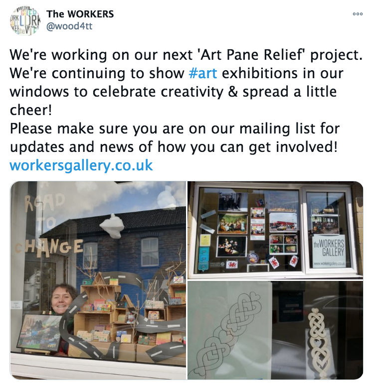 Our #Rhondda Creative volunteer, @artgayle has been putting up wonderful window art displays at @wood4tt for people in #Ynyshir to enjoy on their daily walks during the lockdowns since March. 
Have you seen any of them?