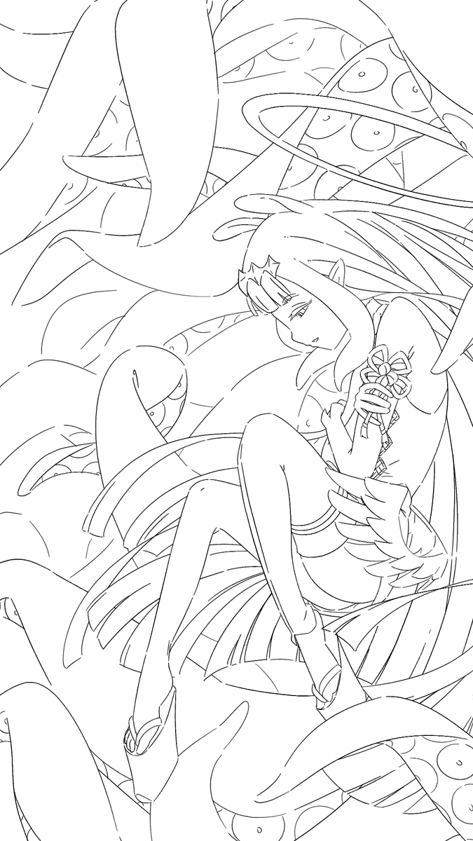 lineart is done!!! been experimenting on a different artstyle and i'm super excited to finish this!!