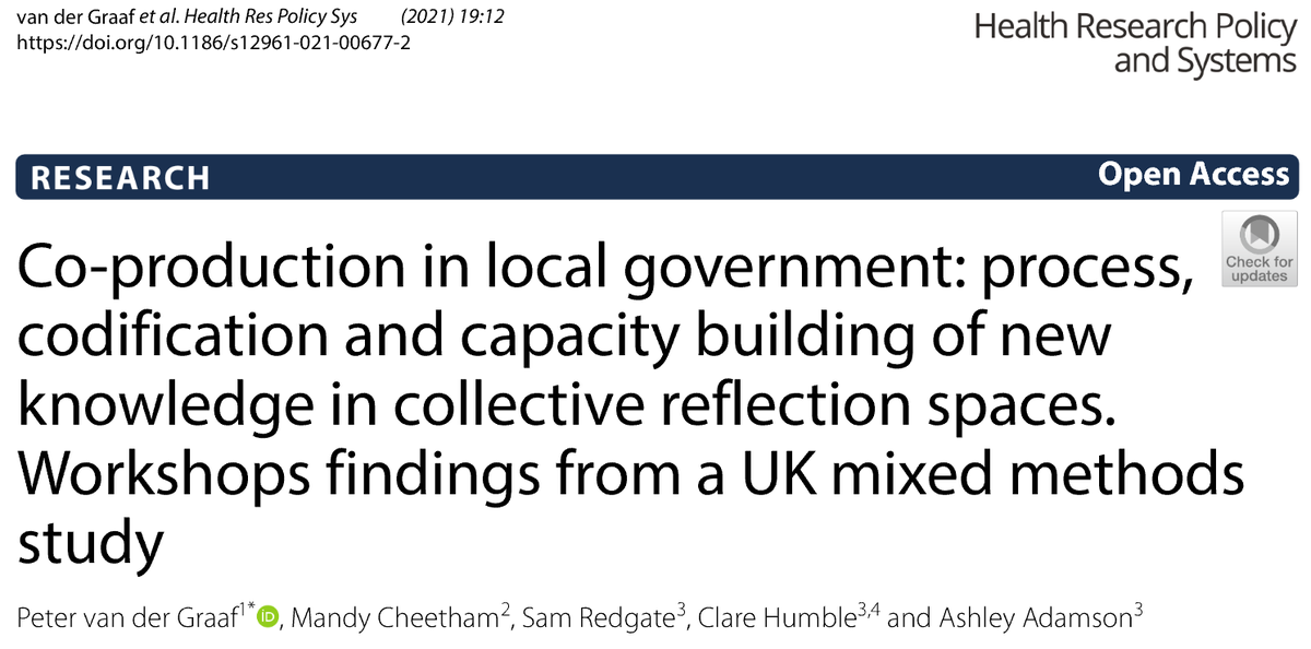 Co-production of research with local government can be counter-productive due to underlying structural power imbalances (‘dark side’). To overcome this, we identified 6 building block in our paper, defining co-production simultaneously as a process, codification, and capacity 1/6