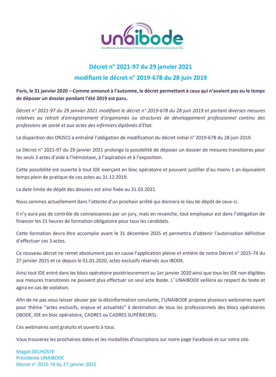 Suite à la parution du décret sur les mesures transitoires :
legifrance.gouv.fr/jorf/id/JORFTE…
Veuillez trouver ci joint une communication de l' Unaibode recadrant les faits !