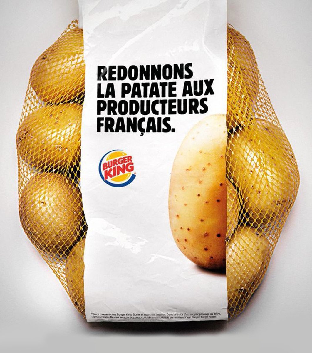 En soutien aux producteurs français, Burger King offre 1kg de pommes de terre à chacun de ses clients. L'opération commence à partir de mardi prochain 🥔

Plus d'infos : bit.ly/3td4KVS