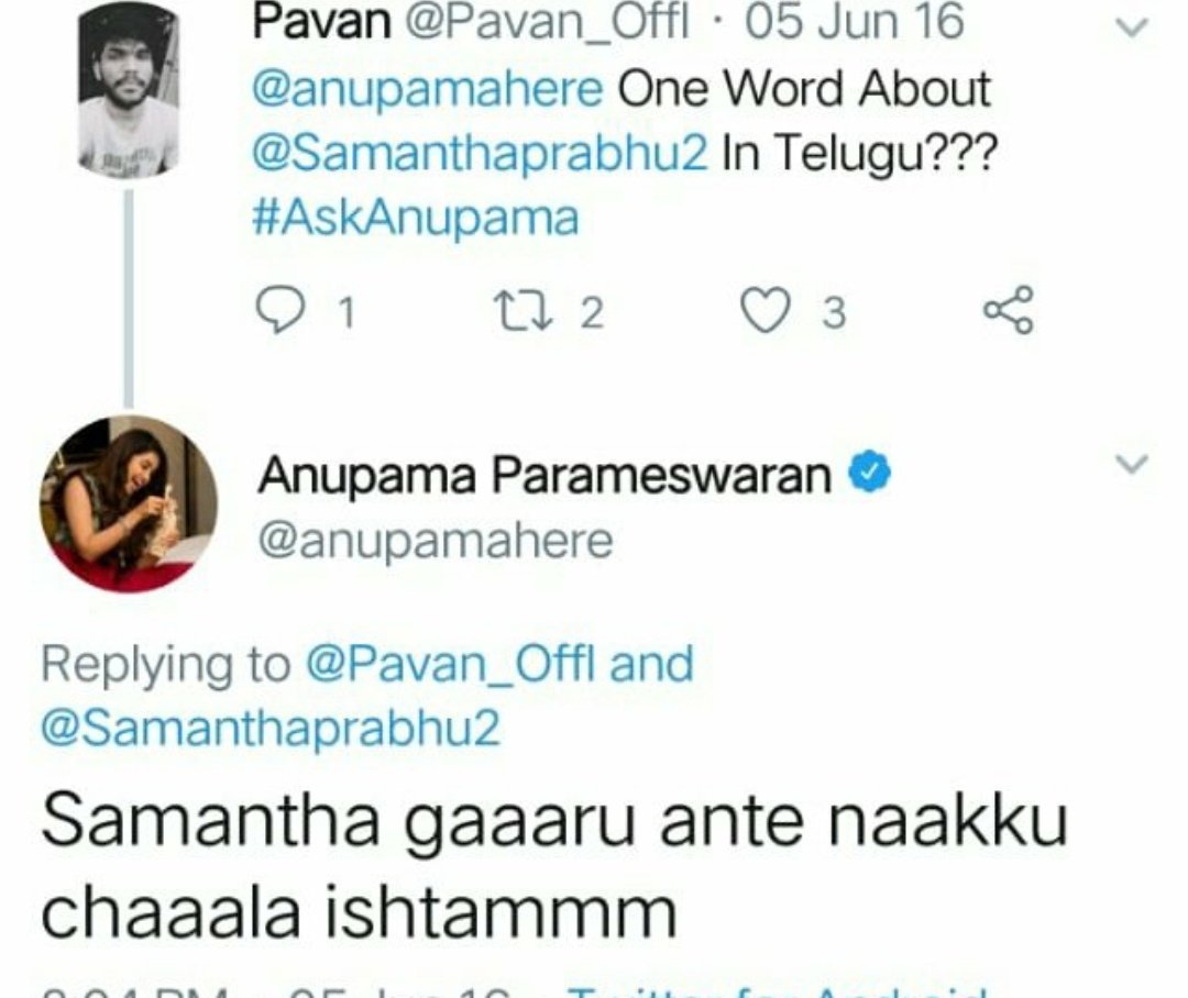  #AnupamaParameswaran about  @samanthaprabhu2  #SamanthaAkkineni 