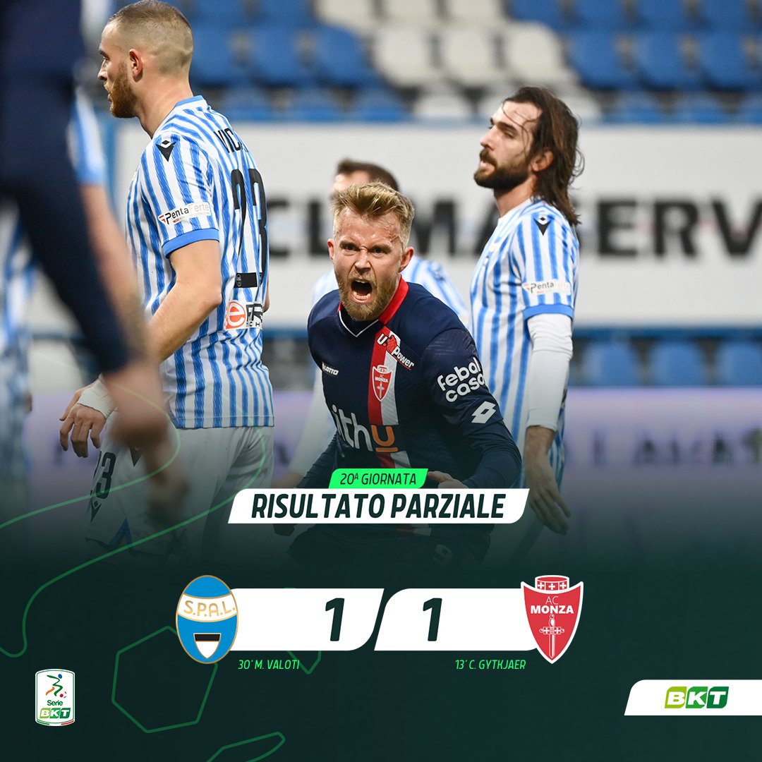 Lega_B's tweet photo. ⏸️ Squadre negli spogliatoi al Mazza! Un 1° tempo di grande calcio tra @spalferrara e @ACMonza. Brianzoli avanti col colpo di testa dell'attaccante danese, ripresi poi dalla conclusione volante del centrocampista di #Marino. Sarà un 2° tempo da non perdere. #SerieBKT #SPAMON 1-1 https://t.co/CmwzkbQF9m