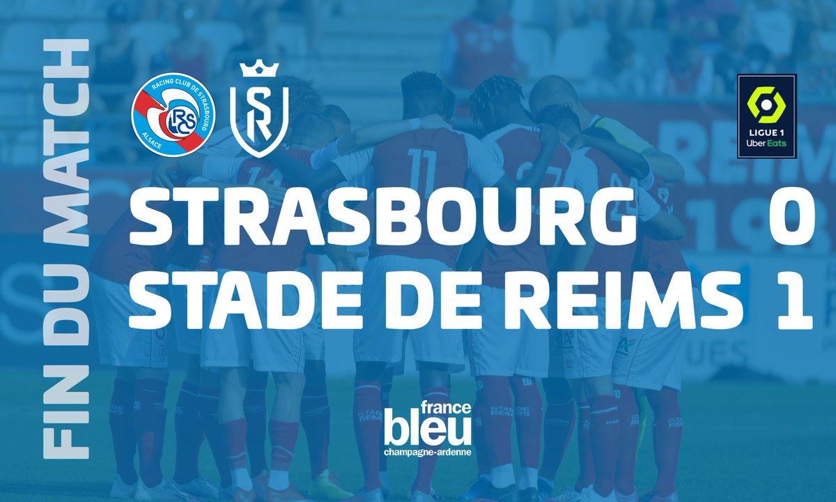 ⚽ #RCSASDR |⏱ FT (0️⃣-1⃣)
C'est terminé à Strasbourg ! Belle victoire du <a href="/StadeDeReims/">Stade de Reims</a> au sein d'une partie équilibrée et très ouverte. C'est finalement Kutesa, avec de la réussite qui a inscrit le seul but de la partie. #Reims est 12e.
🎙 A vivre sur @fbleuchampagne #FBsport