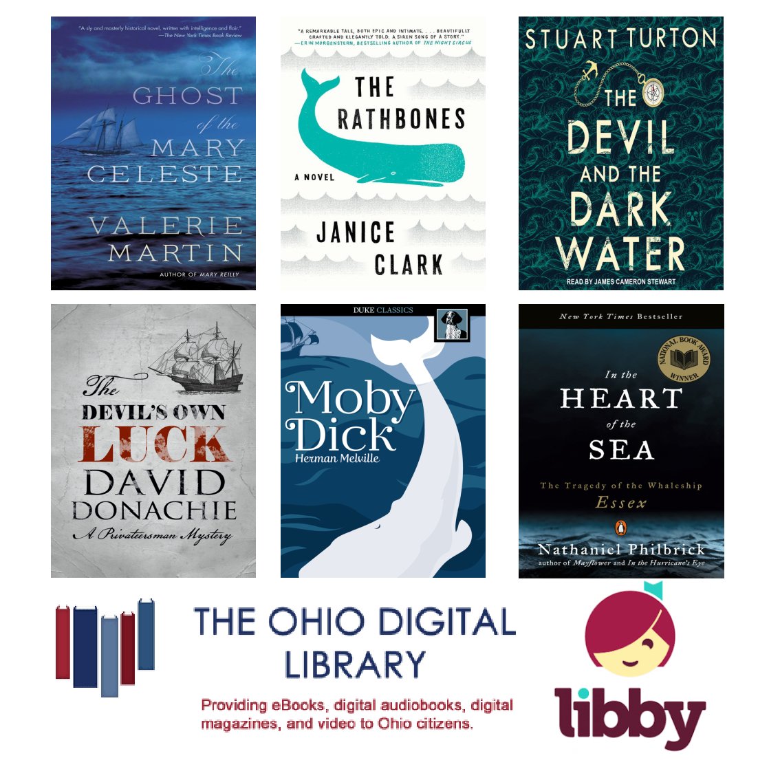 PiquaLibrary's tweet photo. Have you seen and fallen in love with the viral #SeaShanty TikTok videos? These books from #OhioDigitalLibrary @LibbyApp are for you! π You just need your #LibraryCard to log in. https://t.co/feuVM5etX0 #PiquaLibrary #Ebooks #Audiobooks #VisitUsOnline #WhaleOfABook #OceanReads https://t.co/9ihnMCet3n