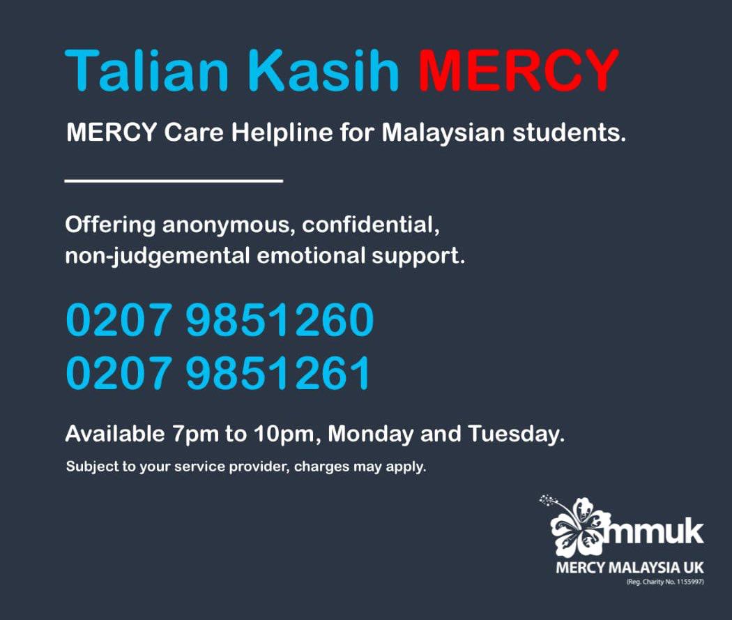 mhuk_mercy's tweet photo. Wishing everyone a happy Sunday! Our lines will be open on Mon &amp; Tues from 7pm to 10pm. Malaysian students based in the UK are welcome to call, about anything at all. No issue is too big or too small ☎️
#TalianKasihMERCY #KitaJagaKita #Helpline
@UKEC @em_ukeire @emanuke_ @jpagov https://t.co/cd2d36DopZ
